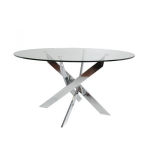 Table à manger ronde en verre trempé avec pieds en métal chromé - Diamètre 120 x Hauteur 75 cm