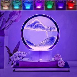 Lampe De Table 3D Moving Sand Art Liquide Sablier 3D Lampe De Sable Mouvant Couleur Rvb Couleur Sable Lampe De Nuit