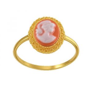 Bague Cam&eacute;e Femme Plaqu&eacute; Or 18 Carats &ndash; M&eacute;daillon Cam&eacute;e Orange en R&eacute;sine &ndash; Bague Vintage &Eacute;l&eacute;gante Style R&eacute;tro &ndash; Bijou Chic
