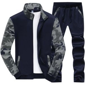 Homme Ensemble Jogging Automne Hiver Camouflage Imprim&eacute; Sweat-Shirt Top et Pantalons Costume Surv&ecirc;Tement Bleu M