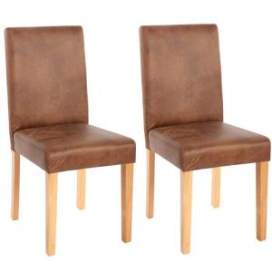 Chaises de s&eacute;jour Littau - Simili-cuir - Marron - Lot de 2 - Pieds clairs