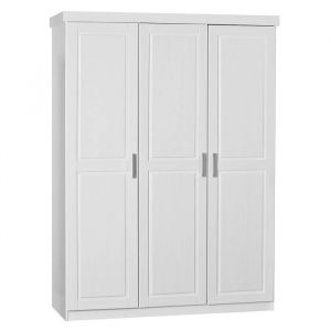ALASKA - Armoire 3 Portes + Penderie Bois Massif Vernis Blanc