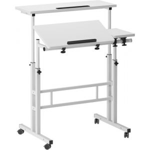 SogesHome BureauTable pour ordinateur portable à hauteur réglable et plateau inclinable 80x60 cm avec roulettes blanc