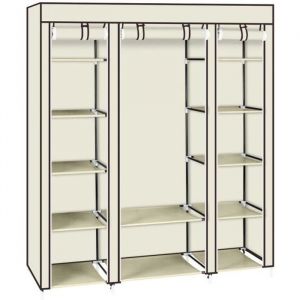 Armoire en Tissu Penderie de V&ecirc;tement 5 Etag&egrave;res 12 grille 150x45 x175-Beige