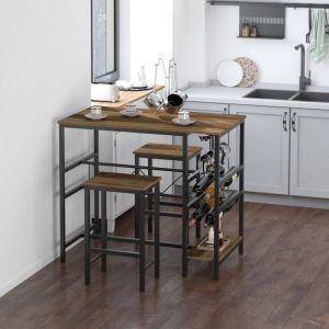 Table A Manger Avec Chaises Ensemble table bar + 2 tabourets table comptoir cuisine 3 pièces 108x60x95 cm acier naturel/noir