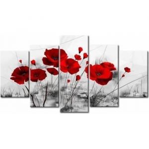 Tableaux - PRINTING MALL - Miracle Nature - 5 pcs - Fleurs Coquelicots - Toile Rouge