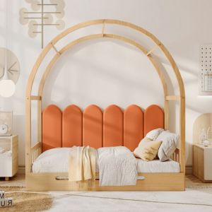 Structure de lit- 140x100/200cm-KoDise-Lit à baldaquin extensibleoreillers en veloursbois de pinsans matelas-Couleur naturelle