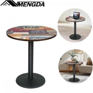 Table &agrave; manger ronde-MENGDA-Pour 2 &agrave; 4 Personnes-pour caf&eacute; maison petit appartement-Plateau Bois et Pied en M&eacute;tal Noir
