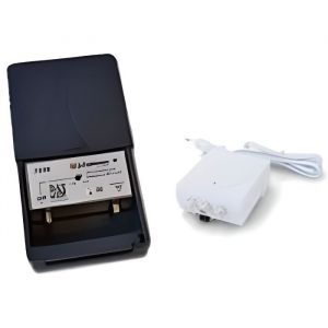 KIT PR&Eacute;AMPLIFICATEUR D&rsquo;ANTENNE TV JOHANSSON POUR TNT HD AVEC FILTRE 5G/LTE ACTIF ET AVEC ALIMENTATION. KIT PR&Eacute;-AMPLIFICATEUR UHF 15