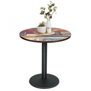 Multi-colore 70cm Table &agrave; manger ronde  pour 2 &agrave; 4 personnes Table de caf&eacute; en bois et m&eacute;tal Table de bar ext&eacute;rieure et int&eacute;rieure