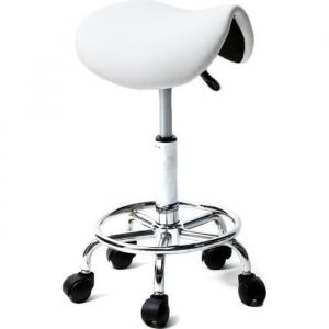Tabouret à roulettes de Travail Hauteur réglable pour Similicuir et Acier chromé  Blanc
