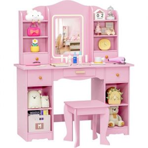 Coiffeuse pour Enfants avec Miroir LED Coiffeuse pour Fille avec Tabouret Table de Maquillage Fille avec 5 Tiroirs