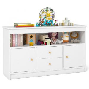 COSTWAY Meuble de Rangement en Bois pour Enfants Étagère Ouverte 2 Tiroirs 2 Portes pour Salle de Jeux Chambre