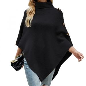 Poncho FemmePoncho Femme Hiver Automne Chaud &agrave; Col Roul&eacute; Grande tailleMode Poncho Chale Femme Chaud en Tricot Chic F&ecirc;tes-Noir