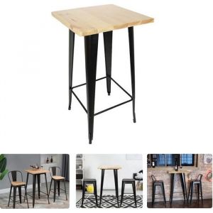 Willonin&reg; Mange-debout carr&eacute; 60cm Table de bar de pieds en m&eacute;tal Table haute 110cm et plateux en Bois original pour jardin s&eacute;jour