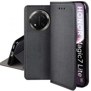 Housse etui portefeuille avec coque interieure en silicone pour Honor Magic 7 Lite 5G + film ecran - NOIR MAGNET