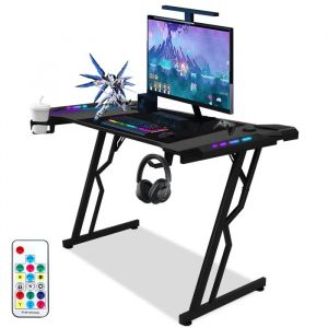 Bettizia Bureau Gamer 140x60x75cm RGB Bureau Gaming avec LED avec Tapis de Souris Noir MEUBLE INFORMATIQUE - MEUBLE MULTIMEDIA