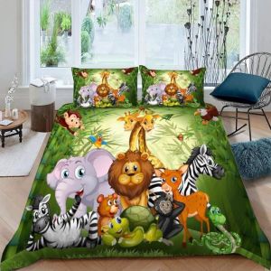 Housse de Couette 140x200 Animaux De La For&ecirc;t 3D Motif Parure de lit Enfant Ado Fille Gar&ccedil;on Housse de Couette &eacute;l&eacute;phant Girafe