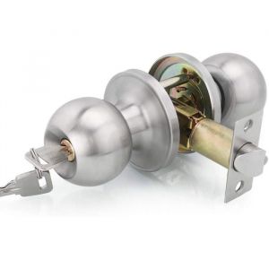 Poign&eacute;e de porte ronde avec verrouillage &agrave; cl&eacute; - Entraxe 60/70mm - Pour porte int&eacute;rieure