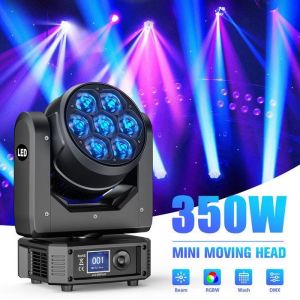 UKing 7X50W Lyre LED RGBW Jeux de Lumière DJ DMX Zoom Beam Wash Éclairage de scénique pour Disco DJ Fête Bar Mariage Club