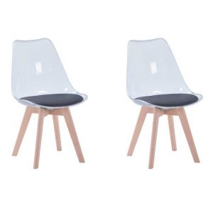BenyLed Lot de 2 Chaises de Salle à Manger Chaises latérales en Acrylique Transparent avec Coussin Dassise en PU Noir