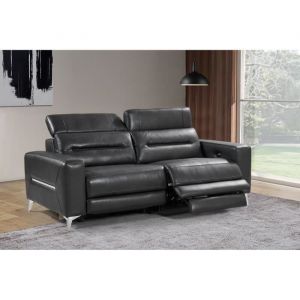 Canap&eacute; relax &eacute;lectrique en cuir DOA - Noir 3 places