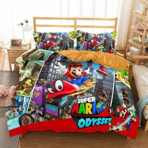 Housse De Couette avec 2 Taie Oreiller Dessin Anim&eacute; Super Mario Housse De Couette Fermeture Eclair  3 Pi&egrave;ces 220x240cm[271]