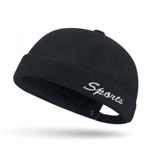 BonnetCasquette sans Visière Roulé Chapeau BrimlessBonnet Bob Homme Femme Marin Rétro en Coton avec Bord Roulé-Noir
