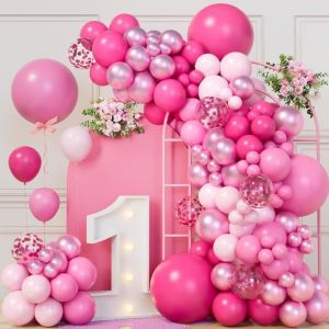 Kit arche ballon rose - FEBEST - 115 pi&egrave;ces - Ballons paillette - Ballons confettis - D&eacute;coration mariage - Baby shower