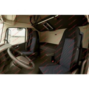 2x Housse de Si&egrave;ge sur Mesure Similicuir Noir Couvre-Si&egrave;ge 1+1 Luxe Camion Poids Lourd Compatible avec Volvo FH Euro 6 2016-2020