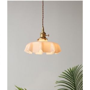 Lustre Moderne - Abat-jour en Verre Forme de P&eacute;tale Rose Douille en Laiton E27 Lustre Romantique pour Salon Salle &agrave; Manger