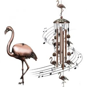 Carillon &agrave; Vent - R&eacute;tro - Flamant Rose - M&eacute;tal - 95cm - D&eacute;coration Jardin