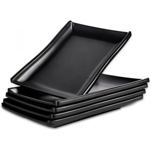 Assiettes rectangulaires en m&eacute;lamine - VETOBIOL - Lot de 5 - 19x13x2 cm - Noir mat - Passe au lave-vaisselle