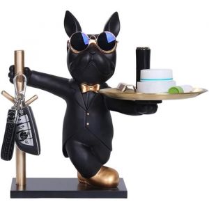 Plateau Clé Entrée Statue Bouledogue Vide Poche Bol Clé Entrée Bulldog Sculpture en Résine Statue avec Plateau Plateau Rangement