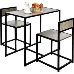LIFEZEAL Ensemble de Table et 2 Chaises Structure Métallique Set de Table et Chaises avec Design Peu Encombrant Gris