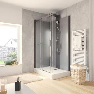 Schulte cabine de douche intégrale 120x80x220cm réversible 6mm cabine complète hydromassante porte coulissante noir Korsika