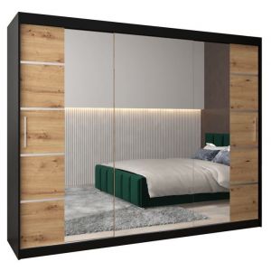 Armoire porte coulissante miroir Verona 4 250 250x200x62cm corps Noir Mat et fa&ccedil;ade Ch&ecirc;ne Artisan ABIKSMEBLE
