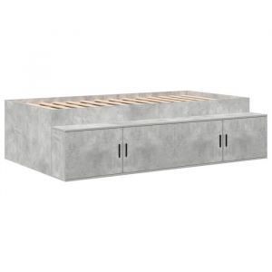 PROMOTION Lit 1 personnes - Lit Coffre Scandinave Cadre de Lit de Rangement Gris Béton 90x190 cm 72308 - BestMeuble