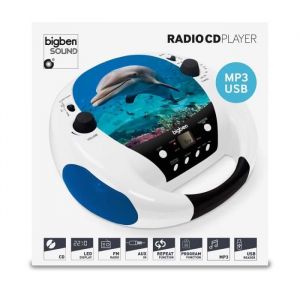 Lecteur CD Portable MP3 USB Bleu et blanc motif Dauphin