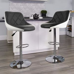 2 PCS Chaises de Bar Tabouret de Bar Dossier Rembourr&eacute; Pivotantes et r&eacute;glables en Hauteur 59 cm - 79 cm Blanc-Noir