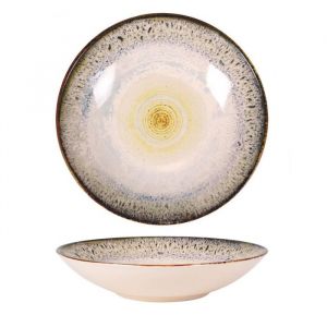 Service Assiettes CLARA rondes de 12 Pi&egrave;ces creuses en Porcelaine d&eacute;cor&eacute;e plat de service pour soupe - d 215 x h 45 cm