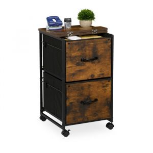Relaxdays Caisson de bureau 2 tiroirs design industriel H x L x P : env. 68 x 40 x 40 cm marron et noir