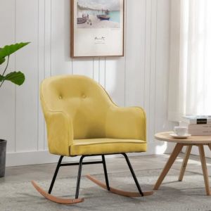 Chaise à bascule - FAFEICY - VIE® - Jaune moutarde - Velours - Bois de hêtre - Fer