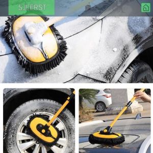 sjlerst Brosse de lavage de voiture T&eacute;lescopique Poign&eacute;e Longue &Eacute;ponge Chenille Absorption deau douce Sans rayures pour Camion SUV