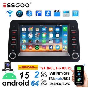 Avec Cam&eacute;ra Autoradio Android 15 2+64Go pour Fiat Panda 2003-2012 7 &Eacute;cran Tactile avec GPS Carplay Android Auto Bluetoot ESSGOO