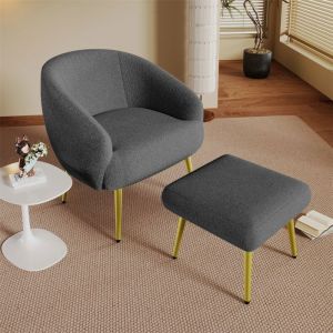 DRIPEX Fauteuil fix Scandinave rembourré en Sherpa avec repose-piedsFauteuil relax de salonpieds dorésGris