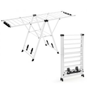 GIANTEX S&eacute;choir/&Eacute;tendoir &agrave; Linge Pliable &agrave; 2 Niveaux-Ailes R&eacute;glables en Hauteur-20 Barres de S&eacute;chage-28 Pinces-Cadre en M&eacute;tal-Blanc