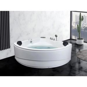 Baignoire balnéo d'angle avec système de cascade AGLENA - 2 places - 350L - 150*150*60 cm