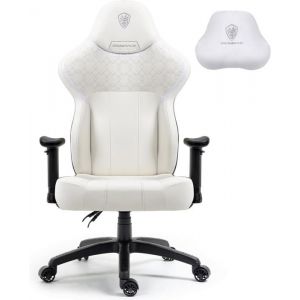 Chaise Gaming - Dowinx - Cuir PU - Coussin Extra-Large - Repose-Pieds - Blanc
