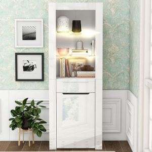 Vitrine 60x35.5x165 cm avec &Eacute;clairage LED Armoire a Dossiers Vitrine Vitrine Salle a Manger avec &Eacute;tag&egrave;res Armoire Haute Blanc